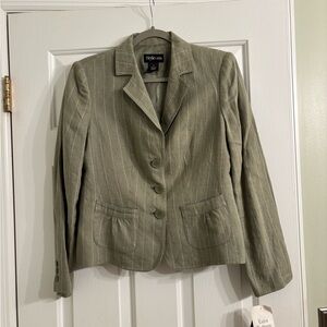 Style & Co. Women's Striped Olive Linen Blazer